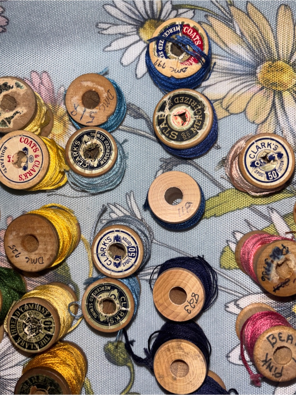 Vintage Clark's & Coats Wooden Thread Spools Multi Color